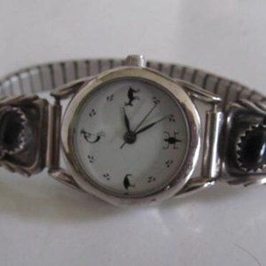 Navajo Watch Black Onyx Watch Bracelet Sterling Silver RB Southwestern Watch